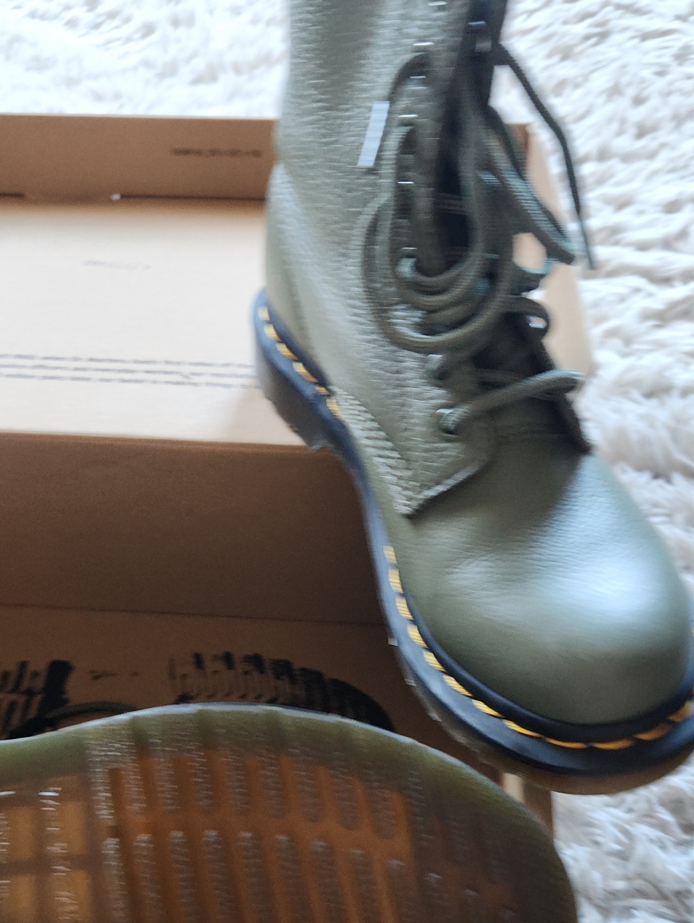 Dr. Martens Olive Green Lace-Up Combat Boots with Yellow Stitching